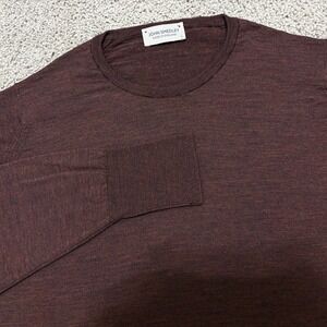 John Smedley Sweater Merino Wool Crewneck Lightweight Knit Red Brown Mens Large